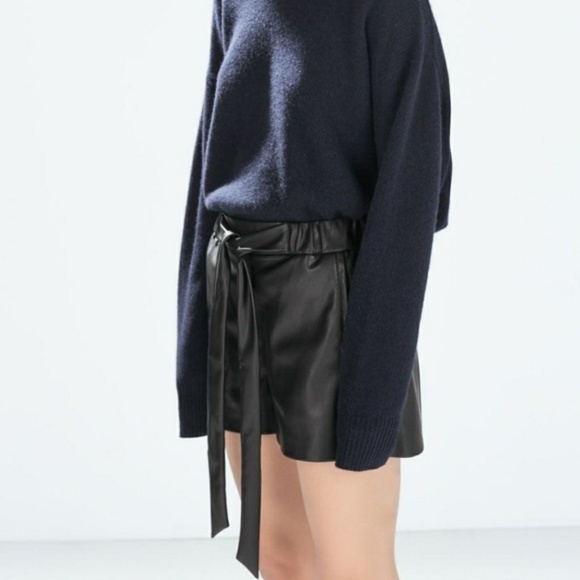 Zara Pants - NWT Zara Tie Waist Faux Leather Shorts.